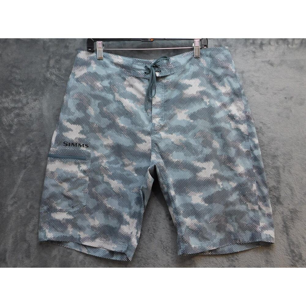 Simms Shorts Mens 38 Blue Camouflage Drawstring Pockets Bermuda 11 Inseam